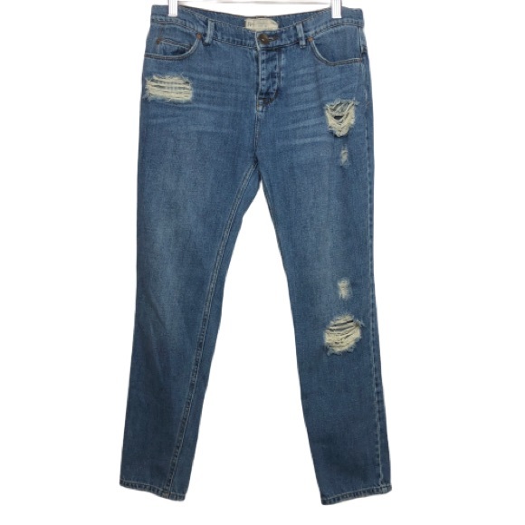 Free People Distressed Straight Leg Jeans - Picture 1 of 2